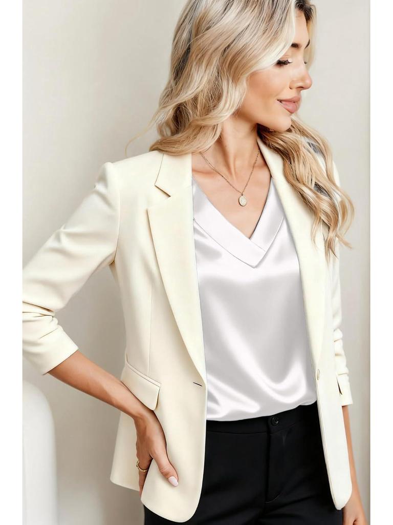 Europäisches & Amerikanisches Seiden V-Ausschnitt Damen Business Casual Kurzarmhemd