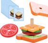 Todders Montessori Toy Wooden Hamburger Sandwich French Fries Sorting Stacking Toys Pretend Play Food Toy Kid Role Playing Games