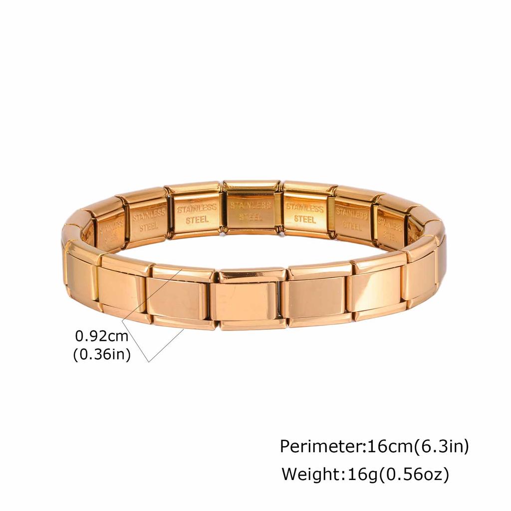 Trendy 18K Gold Plated Italian Charm Bracelet for Women, 9mm Stainless Steel Modular Link Chain, Waterproof Tarnish Free