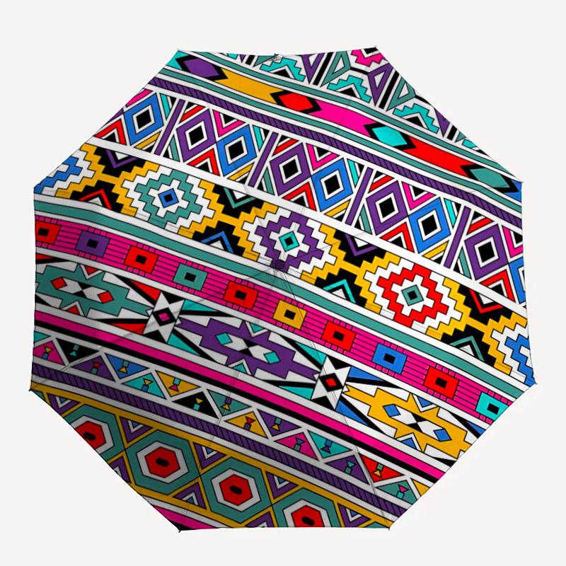 

1pc Tribal Pattern Fashionable Automatic Opening/Closing Folding Umbrella with 8 Bones, Windproof Portable, Daily Use140