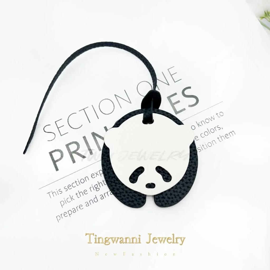 Cute panda bag pendant, top layer cowhide charm, leather backpack, animal charm key chain