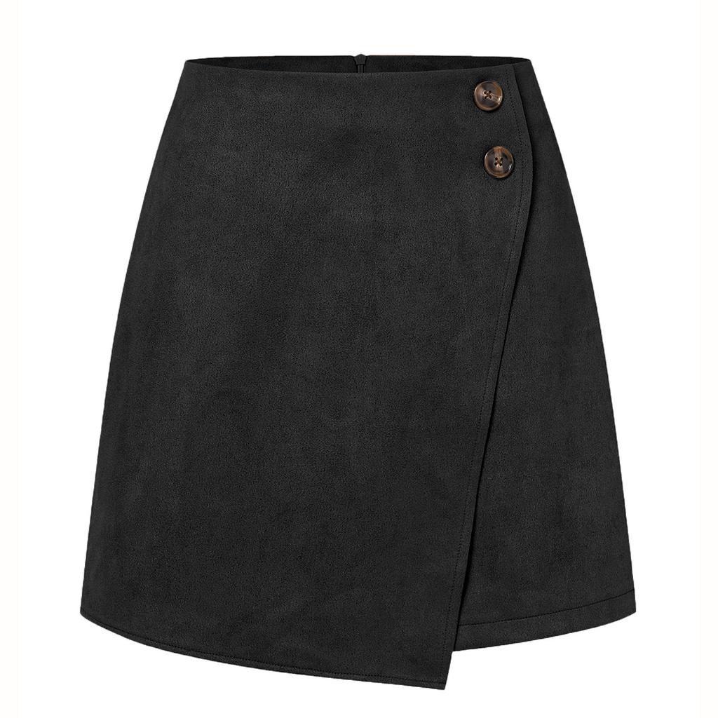 Suede Irregular Skirt Solid Color High-waisted Zipper Button Skirt Women