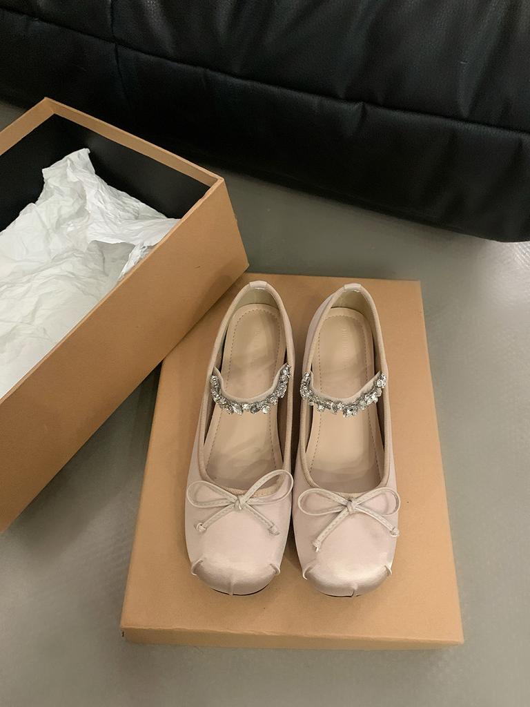 Inner Height Increase Pink Mary Jane Single Shoes Fairy Shoes Spring and Autumn 2024 New French Spring Bow Evening Shoes