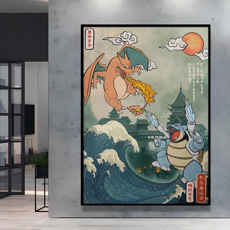 Poster and Painting  Mewtwo Charizard Christmas Gifts Home Room Picture Wall Art Classic Spray Printing Canvas Painting