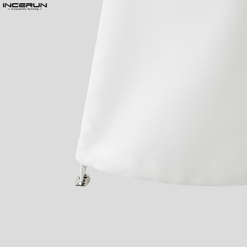 INCERUN Oversized Men Casual Loose Half Sleeve Striped Patchwork Buttons Up Shirts