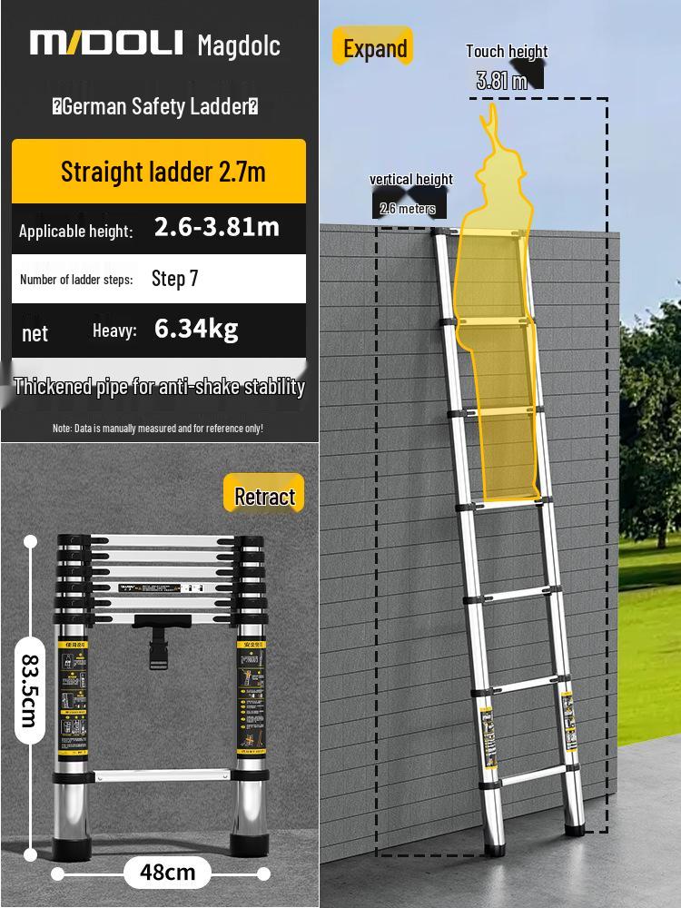 Magdolli Stainless Steel Telescopic A-frame Ladder, Multifunctional Foldable Indoor Aluminum Alloy Stair Ladder