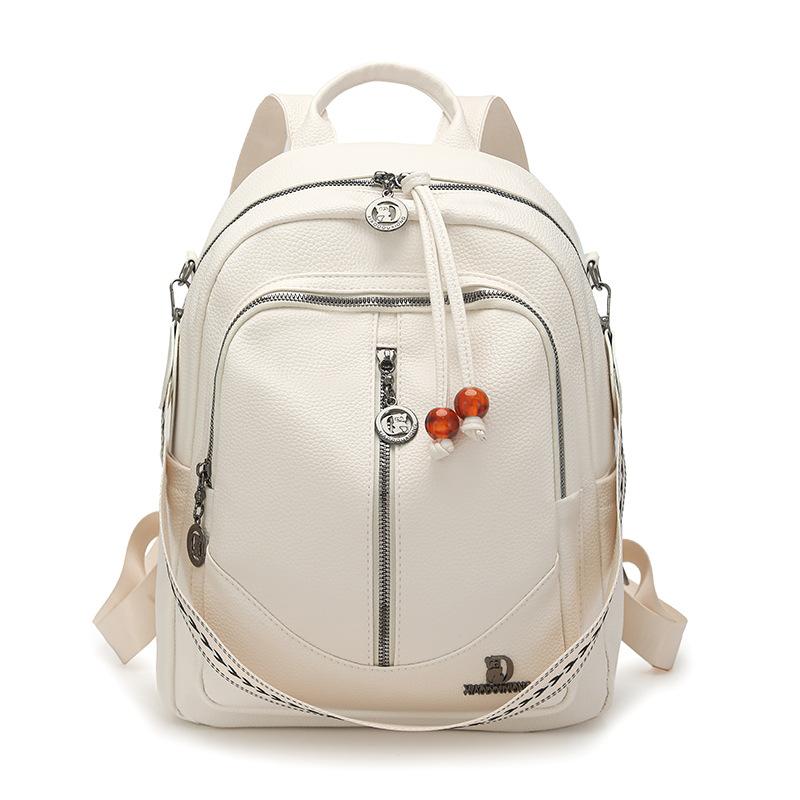 

Retro PU Backpack Women s Large Capacity Multi-function Shoulder Bag білий