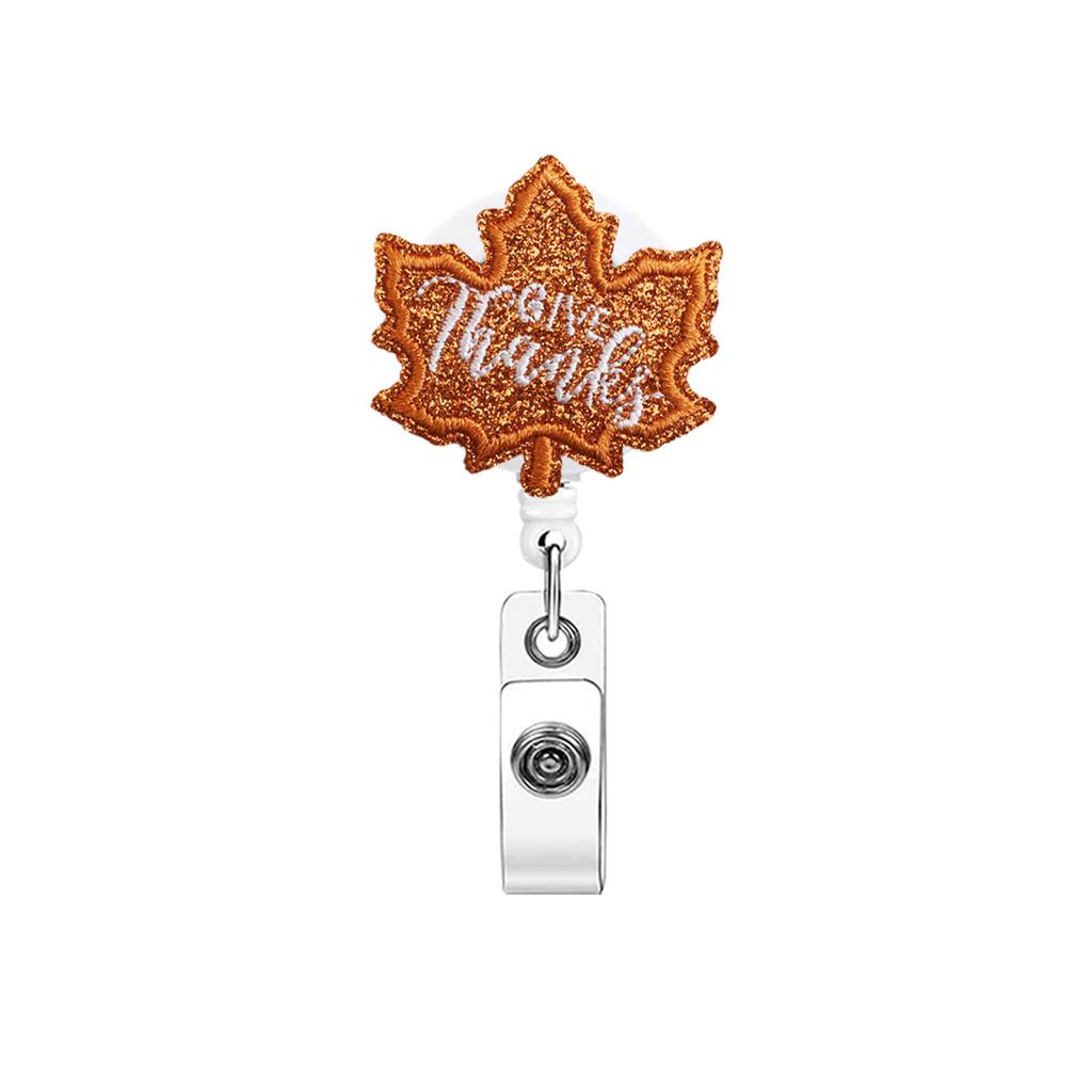 Thanksgiving Badge Holder Sturdy Retractable Id Badge Holder Cute Embroidered Badge Reel Cute For School Doctor Essential Worker