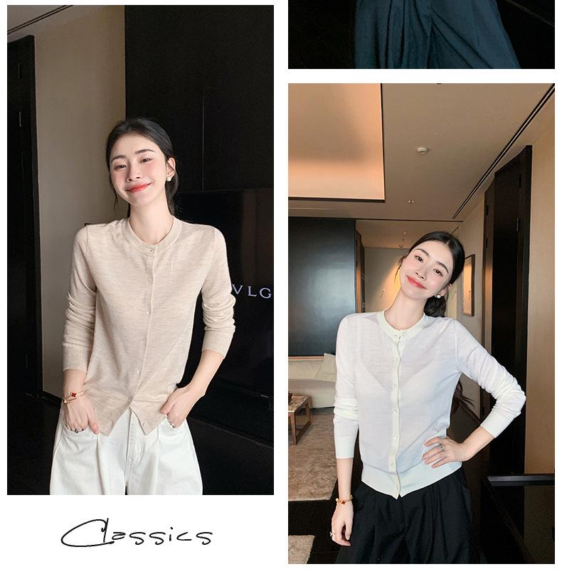 Women's Long Sleeve 100% Wool Single-Breasted Knit Cardigan - Half-High Neck, Loose Fit, Autumn-Winter Base Layer