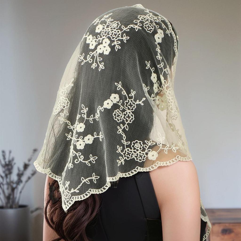 Elegante Sciarpa a Triangolo in Pizzo Sposa Europea e Americana: Velo Mantiglia Bianco e Nero per Donna