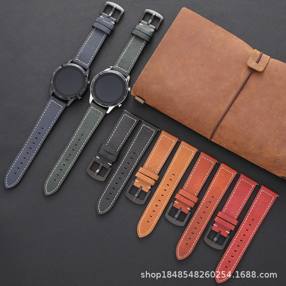 Lychee Pattern Strap Vintage 20Mm /22Mm/Leather For Huawei Smartwatches