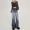 Women's 2025 High-Waist Retro Micro-Flared Jeans for Autumn/Winter – Loose American High-Street Style.