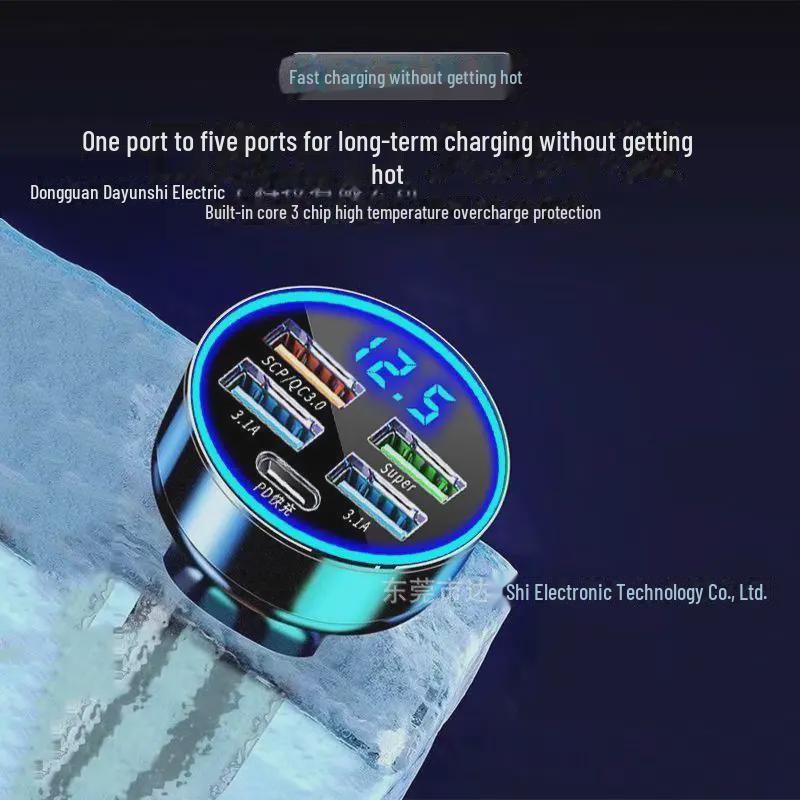 Universal 5-Port Fast Charging Car Charger and Converter for Cigarette Lighter