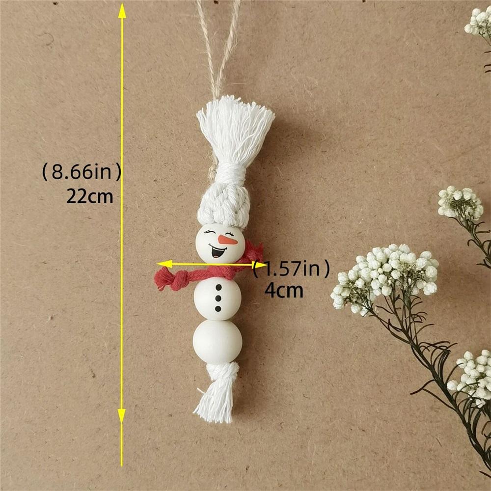 Bohemian Macrame Snowman Ornament Set, Handmade Wooden Bead Christmas Hanging Decor, 2/3/4Pcs Boho Winter Tree Decoration