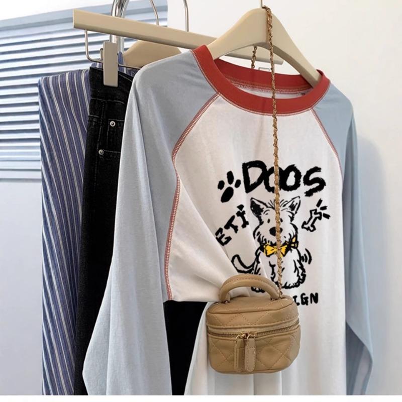 

American Cartoon Raglan Sleeve T-shirt for Women Early Autumn New Autumn Bottoming Shirt Round Neck Top Trendy 4XL синій