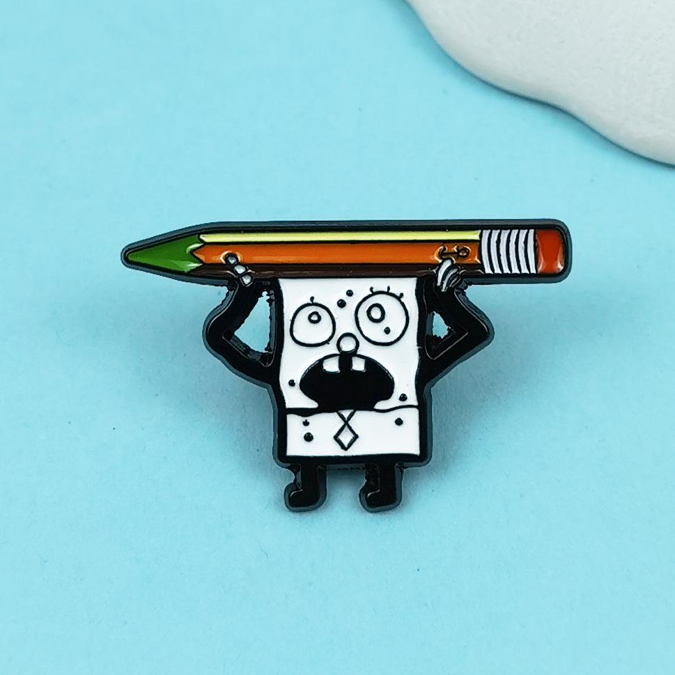 SpongeBob Cartoon Pencil-Shaped Pin Badge for Student Bags