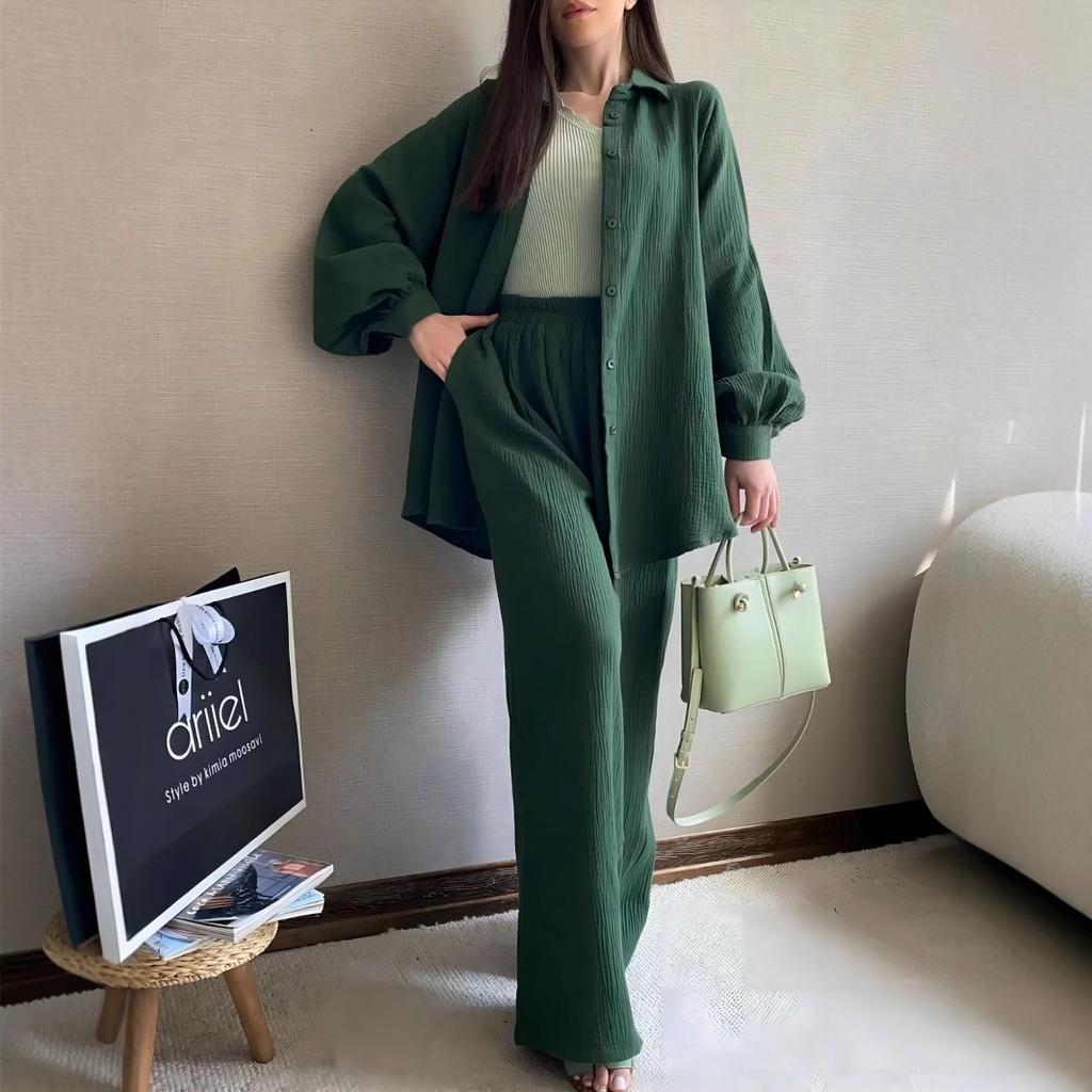 Oversized Shirt and Wide-Leg Pants Set with Beige Tank Top, Casual Chic Outfit