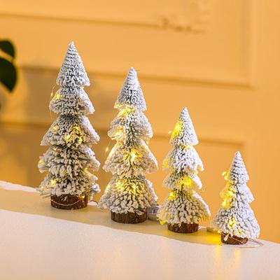 Desktop-Miniatur-Schneekiefer mit Holzsockel, Simulation einer Kiefernnadel, Mini-Weihnachtsbaumschmuck, Fotografie-Requisiten, Winterferienhaus