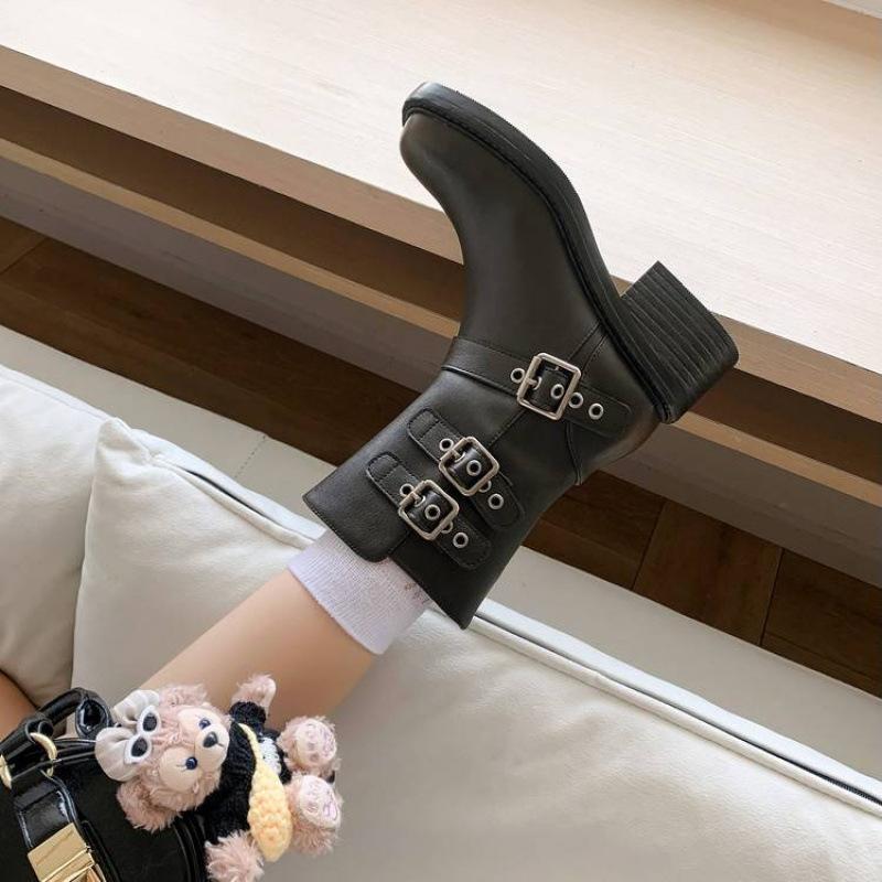 New Women's Leather Boots Leather Sleeve Low Boots Cowhide Thick-soled Non-slip Medium Heel Martin Boots Autumn and Winter Large Size Boots