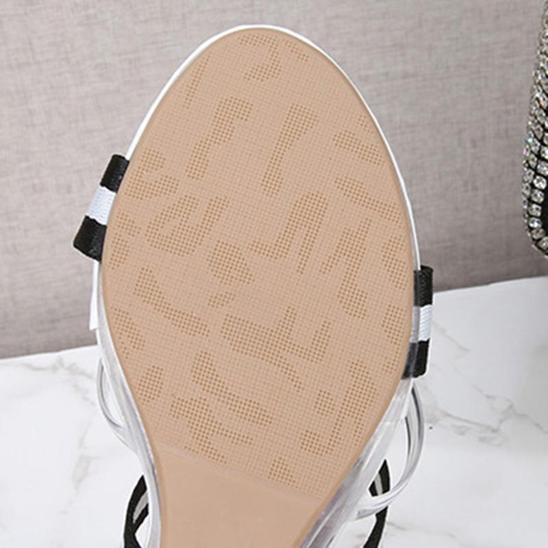 Women's Shoes Summer New Sexy Striped Cross High Heel Crystal Wedge Slippers Simple 1098 Series 8cm Heel LFD