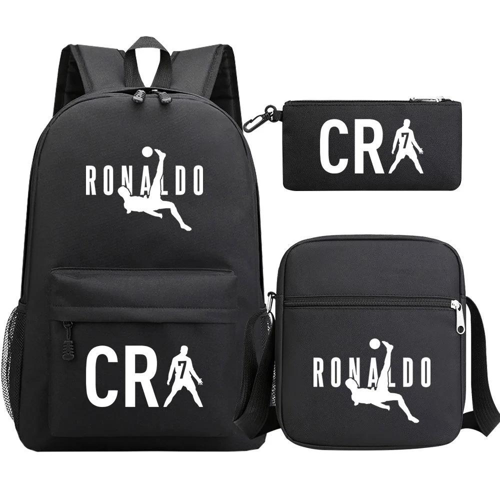 Primary And Secondary School Students Schoolbag Three-Piece Football Player Star Peripheral Printing Children'S Backpack
