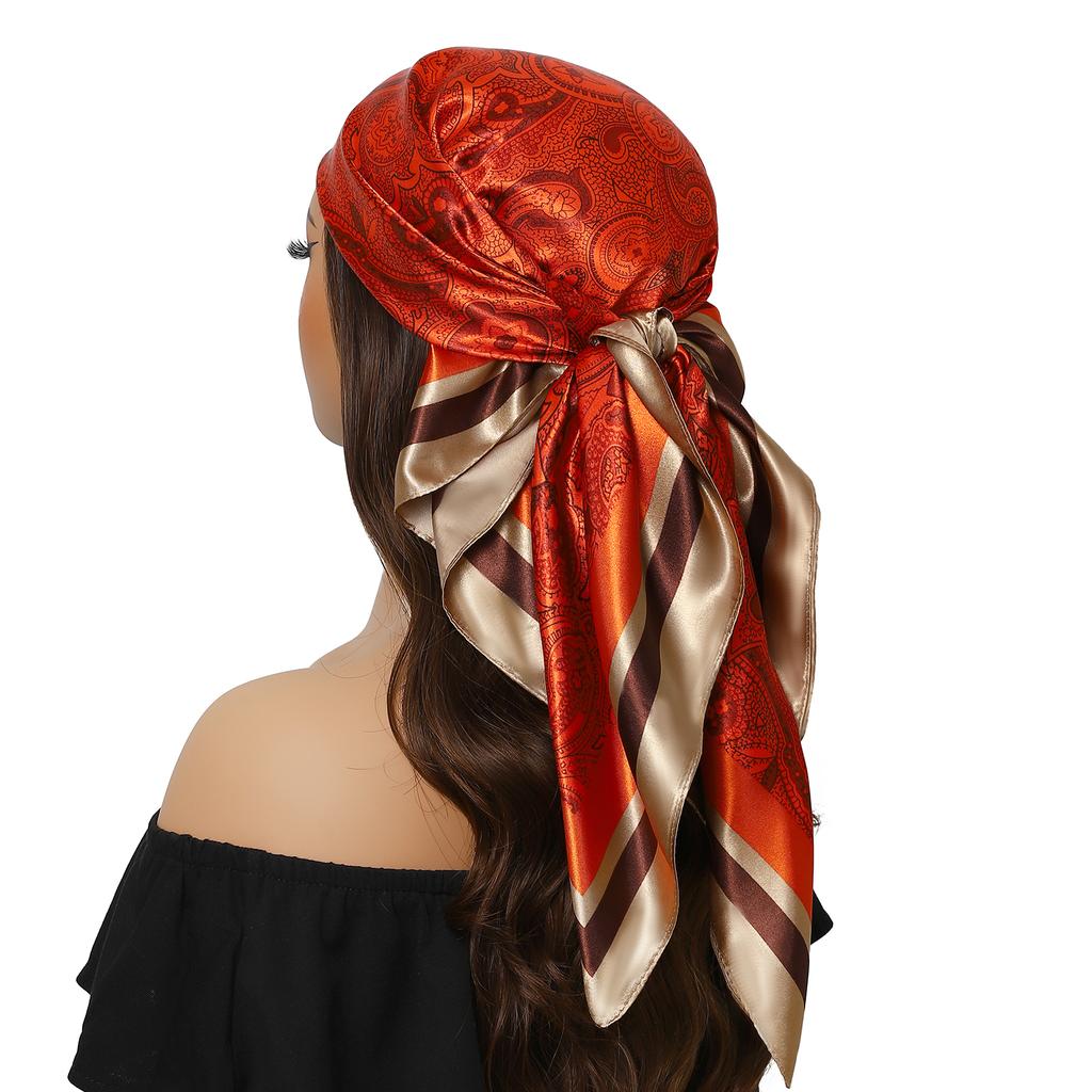 Fashion Square Silk Scarf Women Headband 90*90cm Print Neck Scarfs Office Hair Band Hand Kerchief Female Bandana Headwear