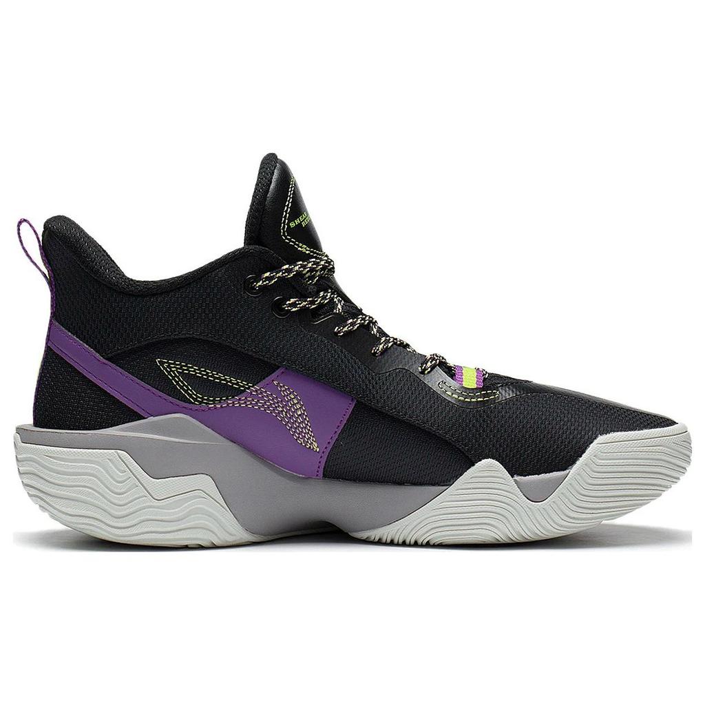 New LiNing Storm 2022 V2 Cushioning Anti Slip And Wear Resistant Coverage Support Mid Top Basketball Shoes Black Purple ABFS009-1