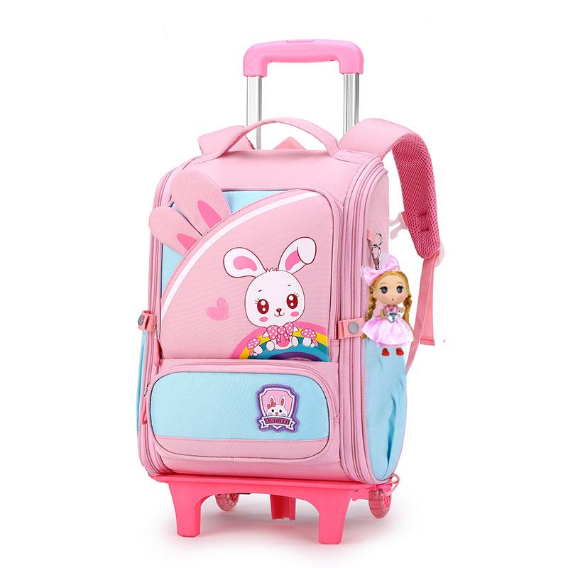 Large Capacity Trolley School Bag for Girls, Grades 3-6 - Stair Climbing & Detachable Design