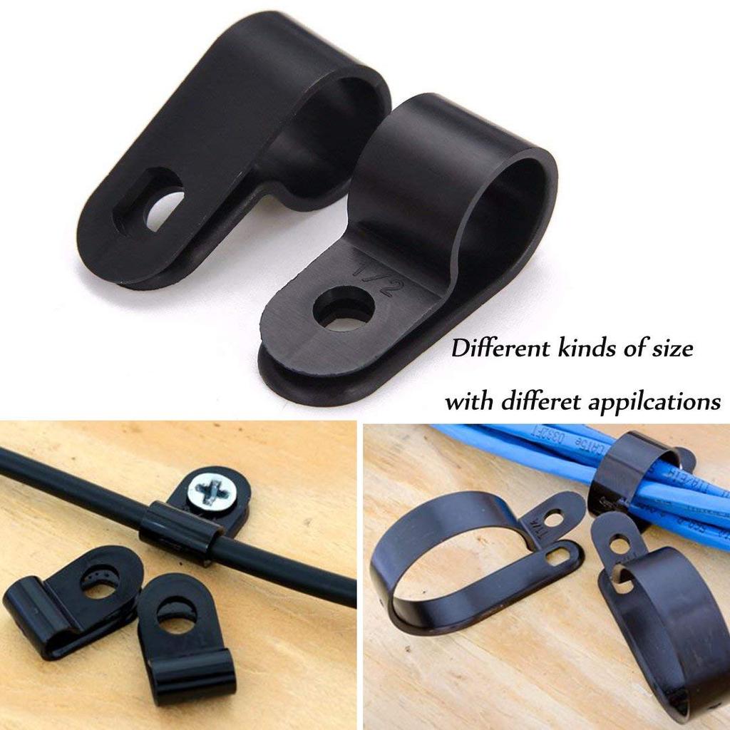 200Pcs  Nylon Plastic R-Type Cable Clamps 3/16" 1/4" 3/8" 1/2" 3/4" 1" Clips Fasteners Assortment for Cable