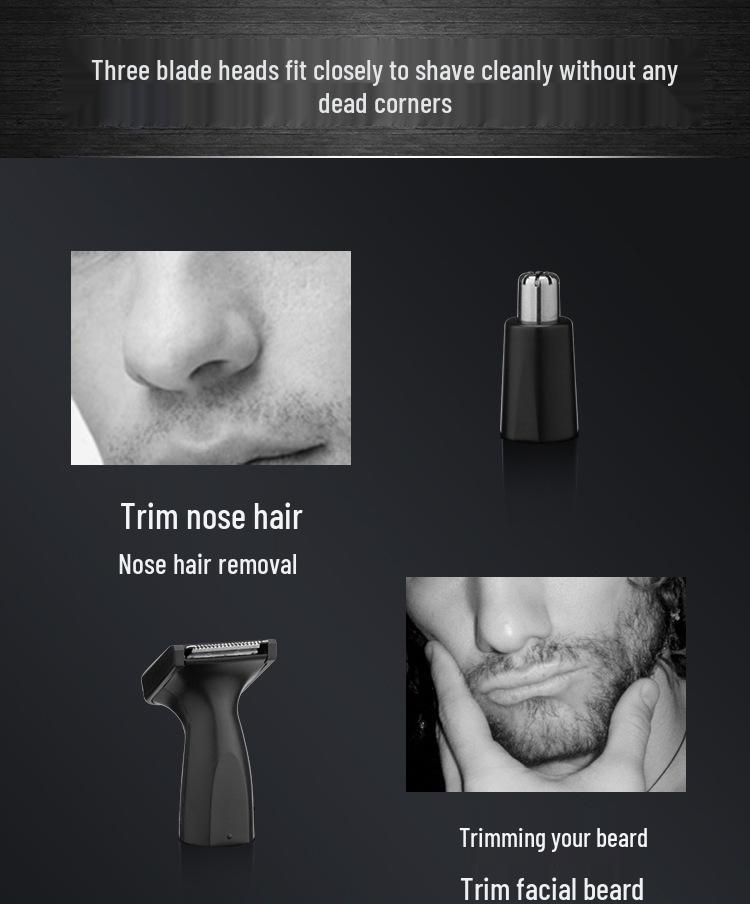 3-in-1 Men's Grooming Kit: Shaver, Nose & Eyebrow Trimmer, USB Rechargeable.