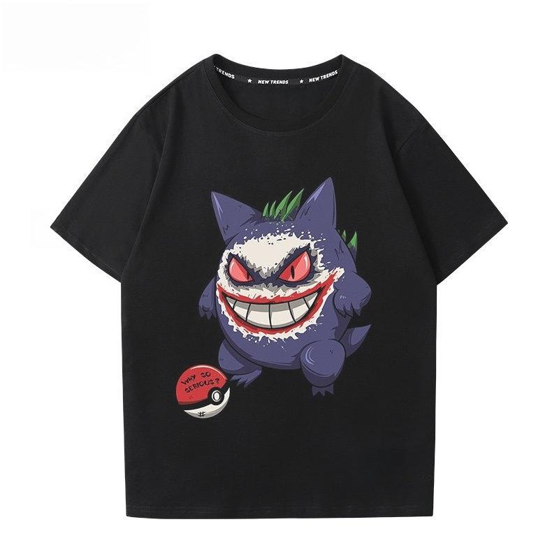 

Pokémon Gengar Printing Tee Pure Cotton Tshirt Mens 2026 Summer Fashion Oversize Street Casual Y2K Tops Streetwear Clothing M