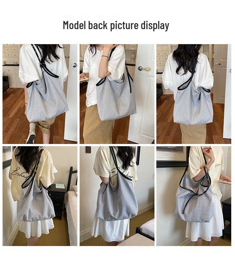 Large Capacity Striped Tote & Shoulder Bag - Embossed, Fashionable Women's Work or Commute Underarm Bag