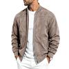 Men Faux Suede Bomber Jacket Zip‑Up Baseball Collar Casual Long Sleeve Outerwear Lightweight Fall Pilot Coat