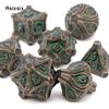 7 Pcs GreenTree Stump Root Metal Dice Solid Metal Polyhedral Dice Set Suitable for Role-Playing RPG  Board Game Card Game
