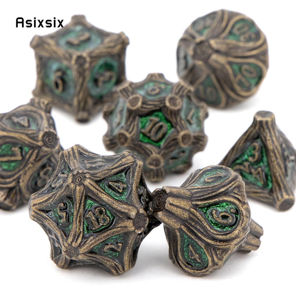 7 Pcs GreenTree Stump Root Metal Dice Solid Metal Polyhedral Dice Set Suitable for Role-Playing RPG  Board Game Card Game