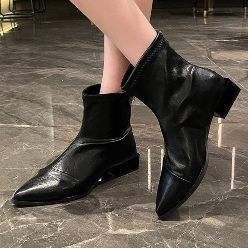 Autumn Women Ankle Boots Fashion Pointed Toe Ladies Short Boot Square Low Heel Casual Winter Women'S Footwear Shoes