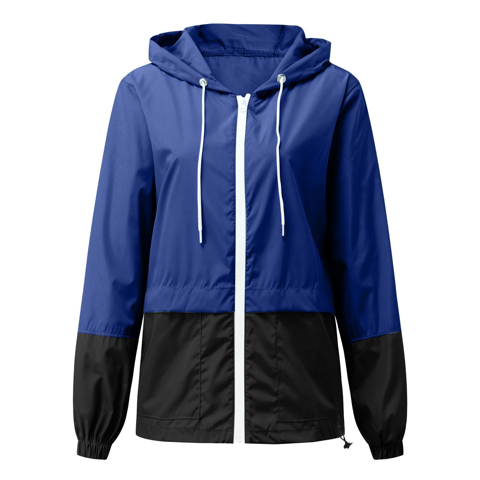 

(SU)Женская лоскутная куртка от дождя, уличные куртки, плащ с капюшоном, ветрозащитный XXXL темно-синий