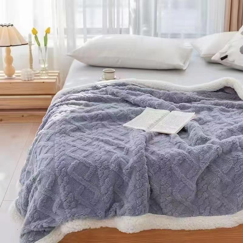 Office Soft and Comfortable Air-conditioned Shawl Blanket Winter Thick Lamb Wool Twist Double-layer Flanged Blanket