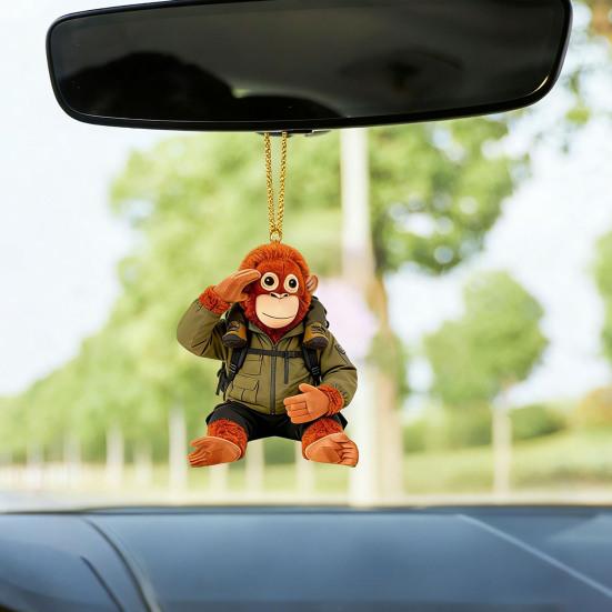 Monkey Hugging Plush Toy Keychain 2D Monkey Acrylic Keychain for Backpack Purse Car Keys Emotional Gift for Family Friends