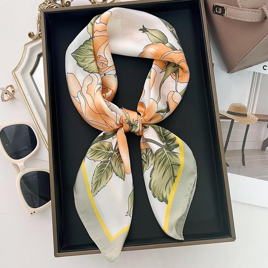 Luxury Print Square Silk Scarfs For Women Decorate Neck Ties Fashion 70*70Cm Kerchief Lady Summer Beach Hijab Female Neckerchief