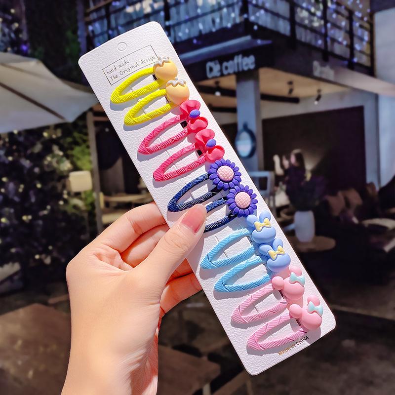 10 pçs/conjunto Meninas Bonito Desenho Animado Unicórnio Arco-Íris Flor Presilhas de Cabelo Crianças Doce Decoração de Cabelo Franja Grampos de Cabelo Acessórios de Cabelo