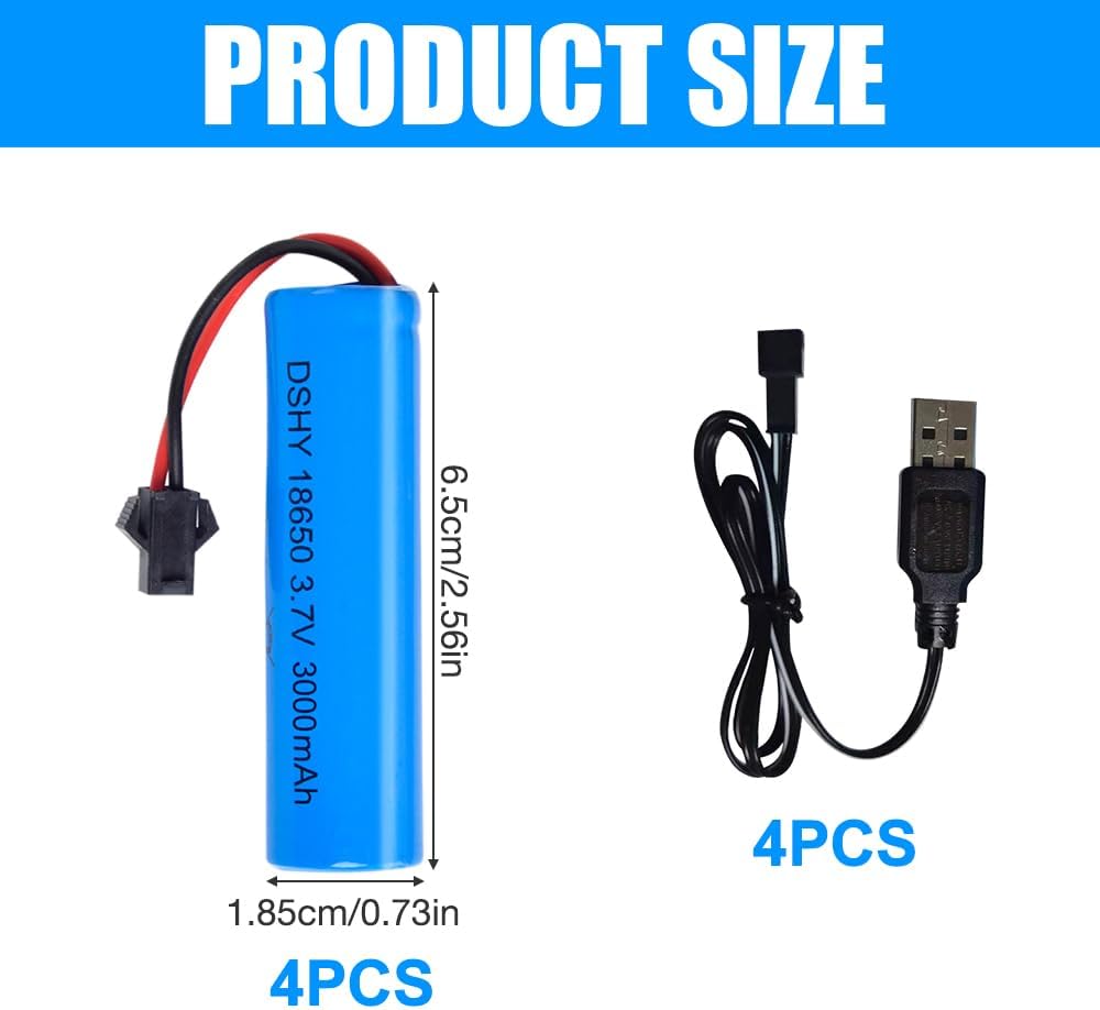 4 Piezas Batería Recargable Li-ion 3.7V 1200mAh con Conector SM-2P + Cable USB – Compatible con Coche RC DE45 DE42 1:14