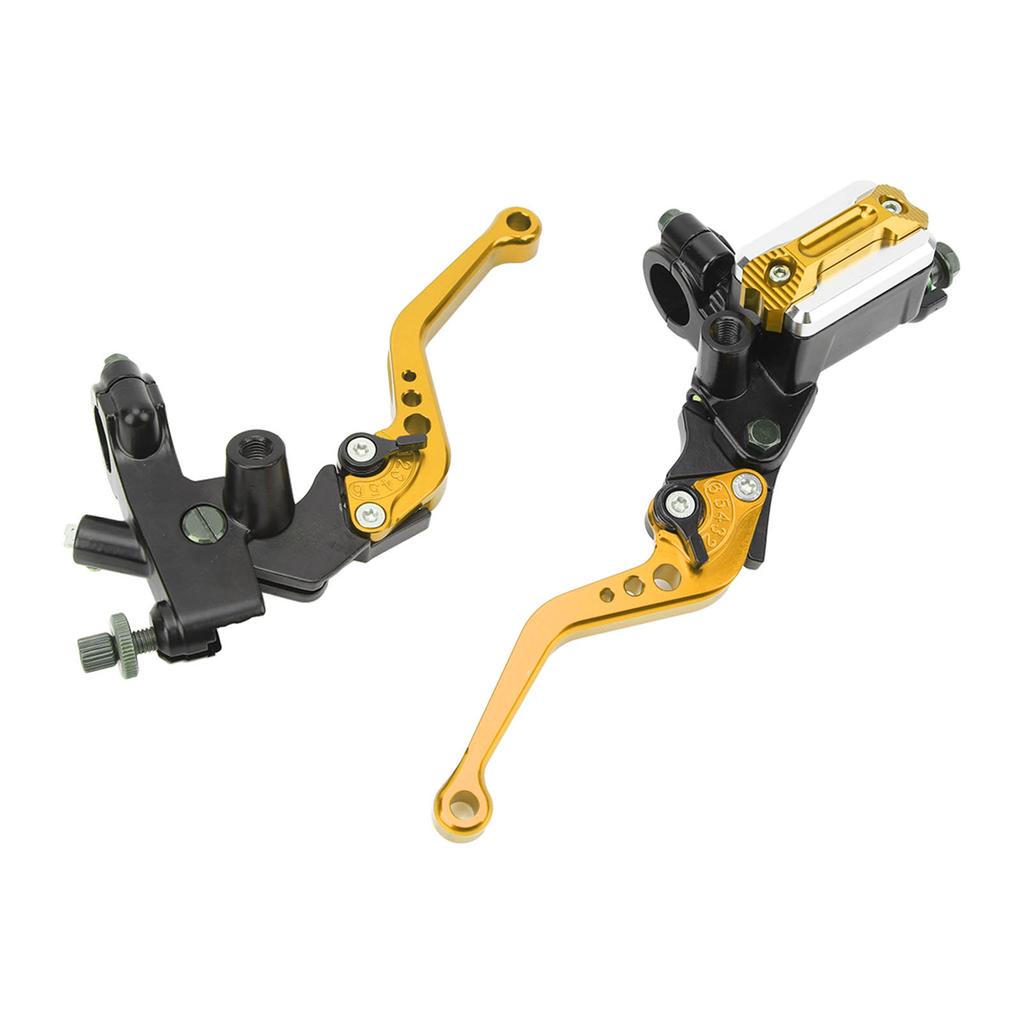 1 Pair 7/8in Brake Master Cylinder Lever Universal Motorcycle Handlebar Kit with Reservoir Carbon Fiber Hand Guard Gold