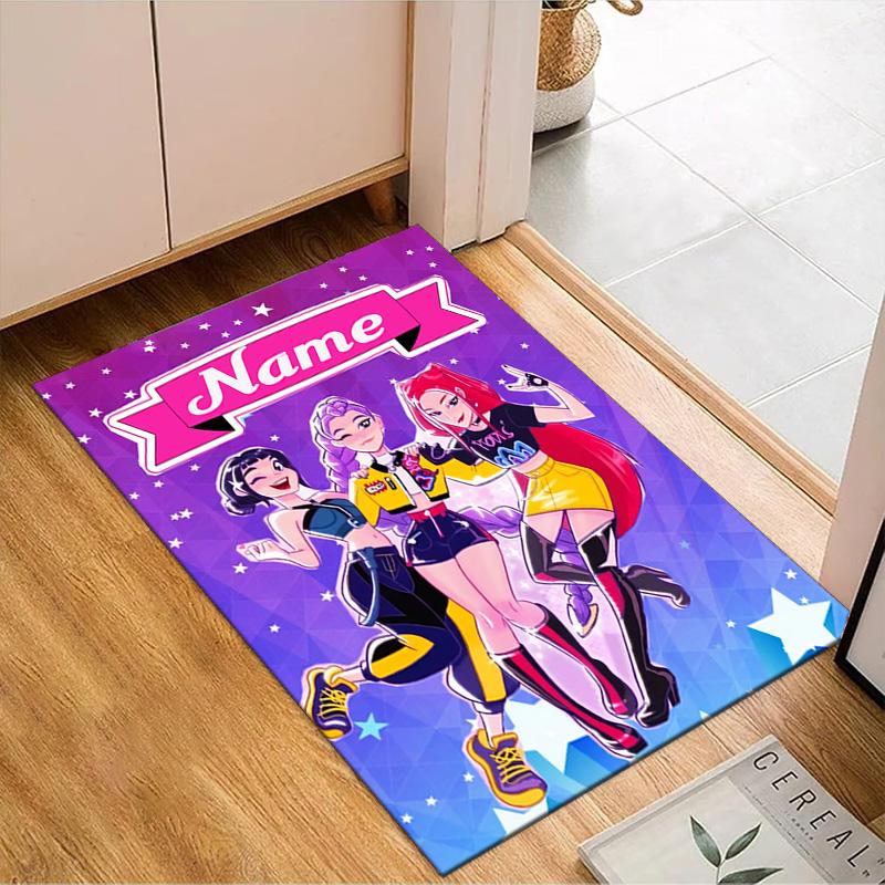 Custom Name Fantasy Night Trio K-Pop Rug for Living Room, Game Rooms, Office, Bedroom, Floor Mat Playful Design, fan gifts Christmas decor
