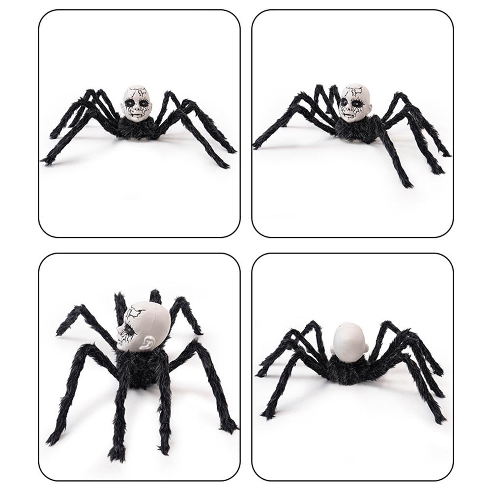Halloween Doll Face Spider Ornament Sound Activated Halloween Hairy Spider for Indoor Outdoor Yard Haunted House Party Porch