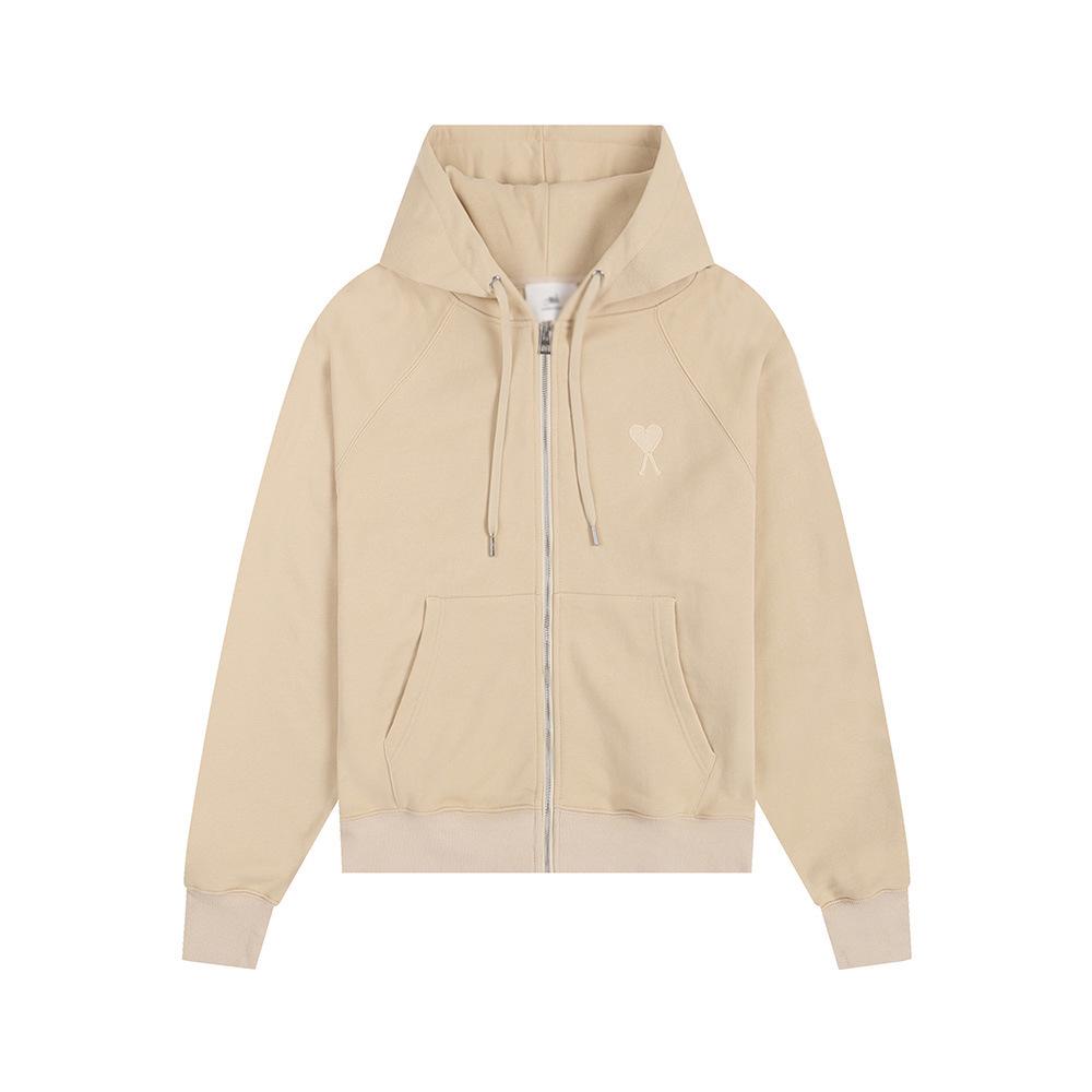 AMI CLAMS Unisex Hoodie with Embroidered Heart & Zippered Pocket - Autumn/Winter Casual Jacket