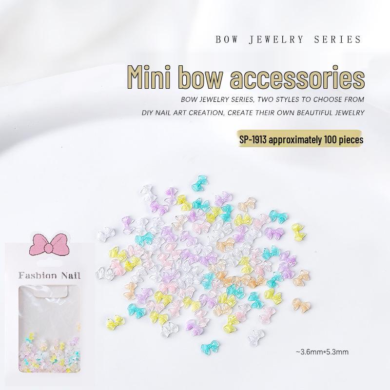 Set of 100 Colorful Mini Resin Bow Tie Nail Art Decorations