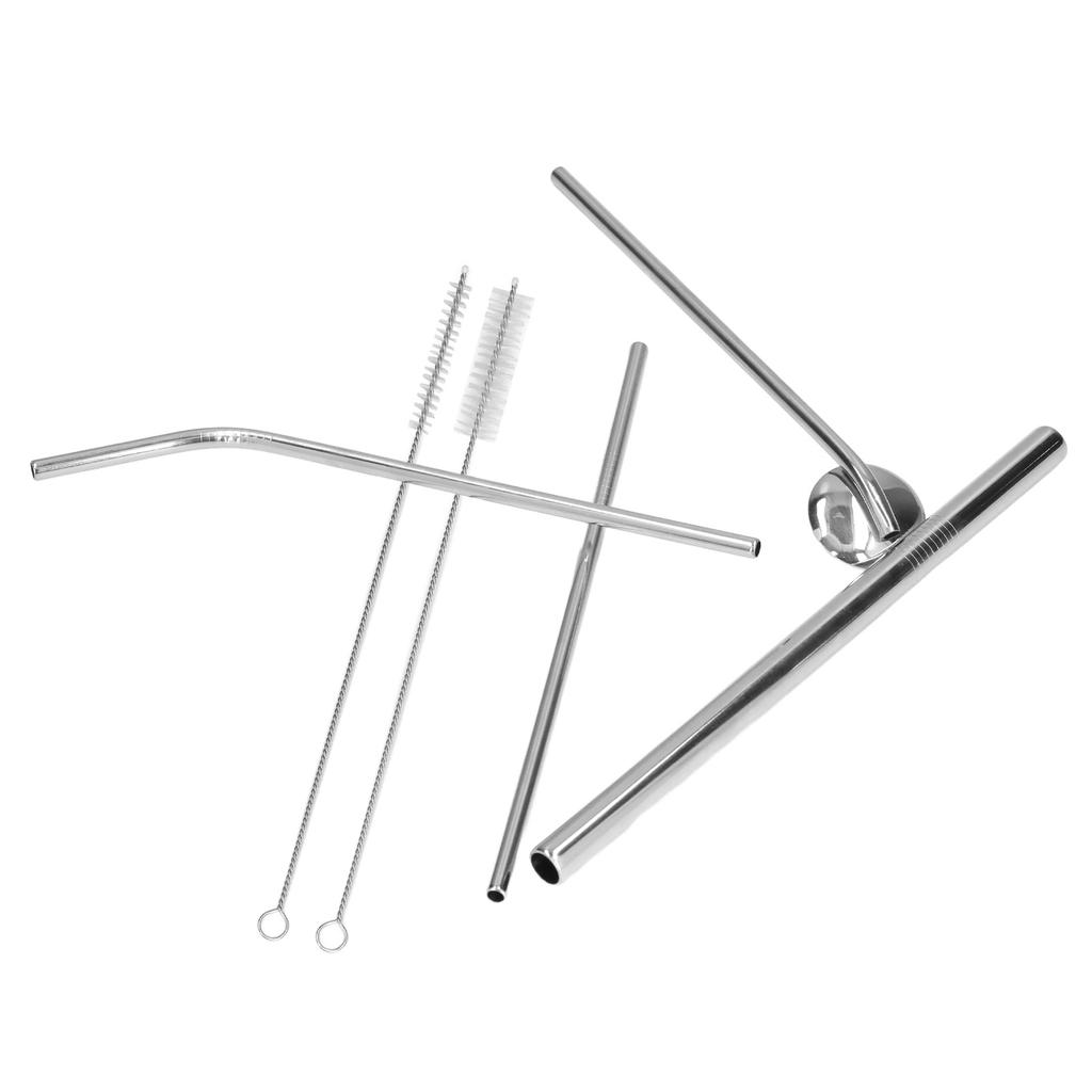 Portable 304 Stainless Steel Drinking Straws Spoon Set Reusable Cocktail Drinking Straws with 2