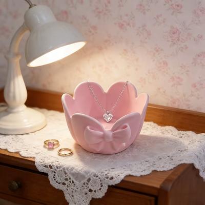 1PC Cute Frilly Bow Jewelry Plate, Jewelry Storage, Home Decor Theme Party and Car Decor