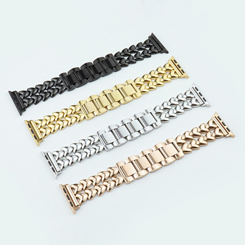 For Apple Watch 10 46mm/Ultra 2/Ultra 49mm/9 8 7 45mm/SE (2023) SE (2022) SE 6 5 4 44mm/3 2 1 42mm Stainless Steel Heart Watch Band